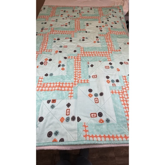 Handmade Other - Handmade Baby Quilt Blanket Aqua Orange Geometric Patchwork‎ 45x56 Cotton